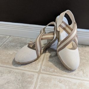 Striped white nude espadrille heels